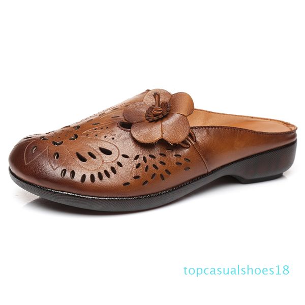 

gktinoo 2020 new summer sandals handmade genuine leather women slippers retro shoes flower flat summer sandals t18, Black