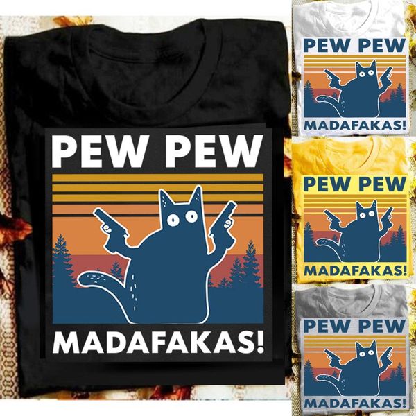 

men's t-shirts 2021 fashion summer pew madafakas t shirt novelty funny cat vintage crew neck t-shirt humor, White;black