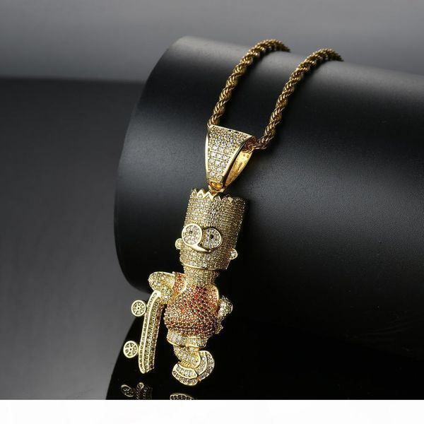 

u shiny skateboard cartoon pendant necklace iced out cubic zircon men 's hip hop jewelry gifts cn006, Silver