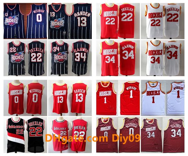 

марочный hwc пережитка хьюстон ракеты 13 джеймс харден 1 tracy mcgrady 34 оладжьювон 0 вестбрук клайд дрекслер трикотажных изделий, Black;red