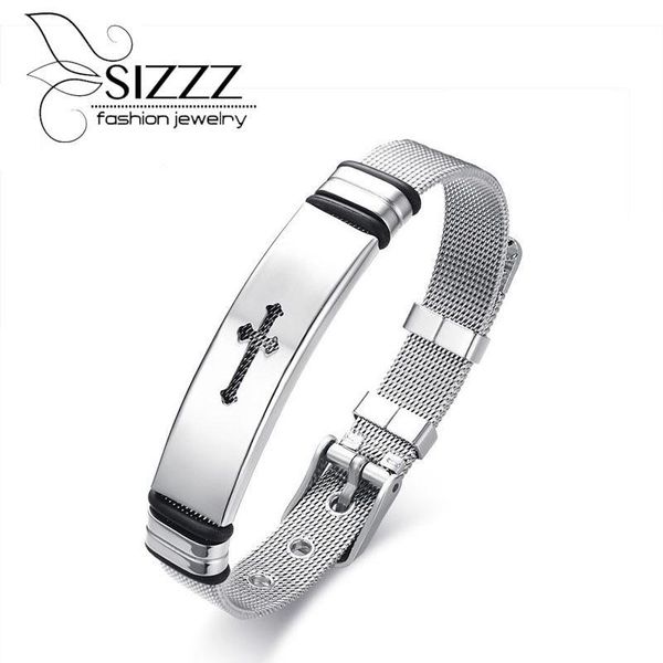 

sizzz fashion simple trend face width 12mm titanium steel cross adjustable bracelet&bangles for men, Black
