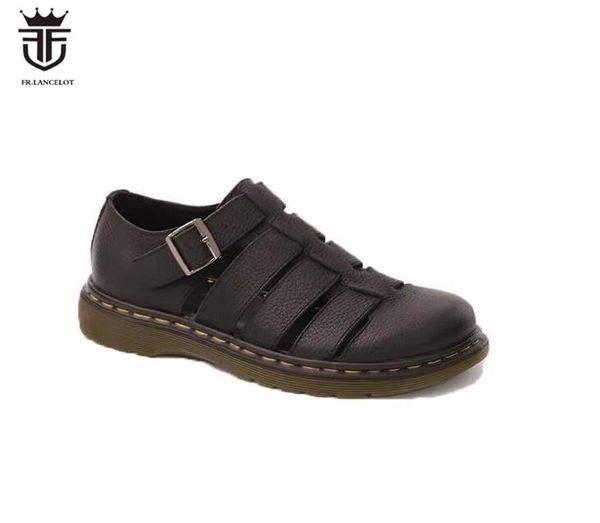 

fr.lancelot new 2020 men gladiator sandals flat heel summer shoes for men fretwork sandals buckle thick heel beach flats, Black