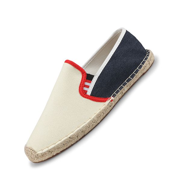 

men espadrilles canvas shoes fashion sneakers male straw weaving fishermen footwear lightweight patchwork lazy loafers shoes, Black