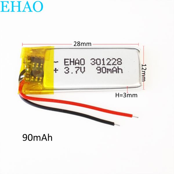 Modelo: 301228 90mAh de lítio 3.7V células Polymer LiPo bateria recarregável de energia Para Mp3 Mp4 PAD DVD relógio inteligente do bluetooth fone de ouvido fone de ouvido