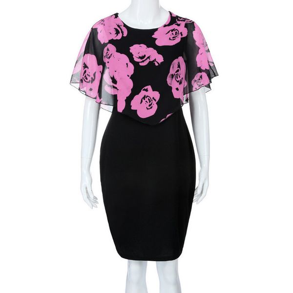 

new fashion women dress 2020 plus size 5xl casual rose print chiffon ruffles mini dress female summer dress casual, Black;gray