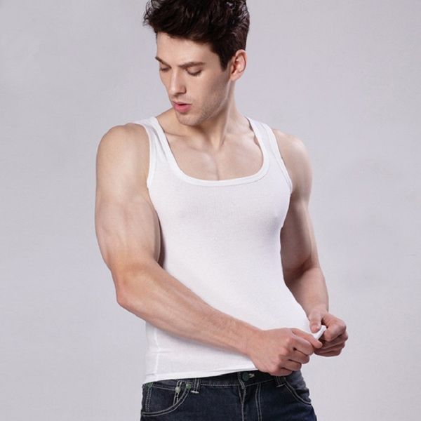 

летом ребра мужского хлопка квадратного воротник спортивного фитнеса эластичного свободный большого размер спорт фитнес жилет жилет жилет, White;black