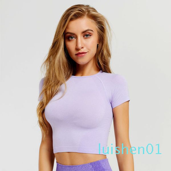

salspor new sport crop top женщины моды бесшовные йоги рубашка высокая упругость дышащий с коротким рукавом женских спортивной l01, White;red