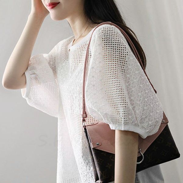 

pure cotton super fairy hollow puff sleeve lace shirt short-sleeved women's summer new loose and thin blouse foreign style small, White