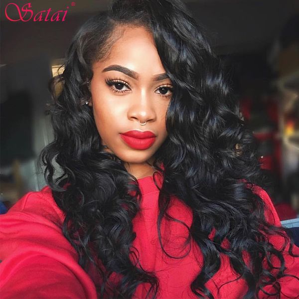 

Satai Brazilian Loose wave 13*6 Lace Front Wigs 150/180 Density lace front wig Pre Plucked with Baby hair Remy Human Hair Wigs, Black
