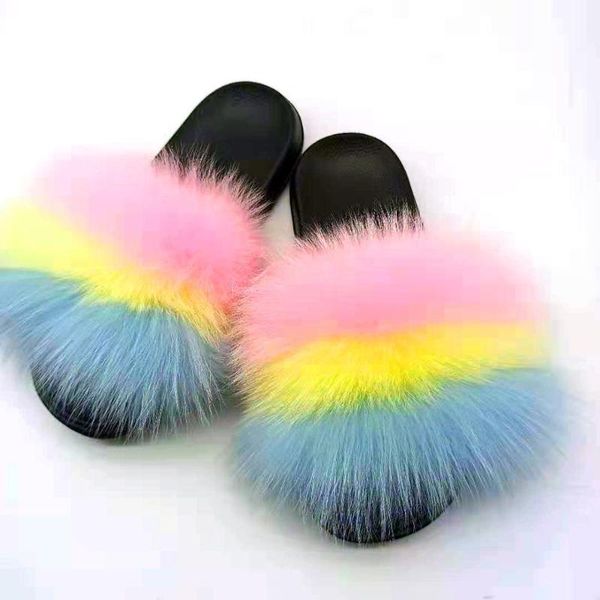 

summer girl fur slippers candy color furry slides cute fluffy fur sandals with wallet, Black;grey