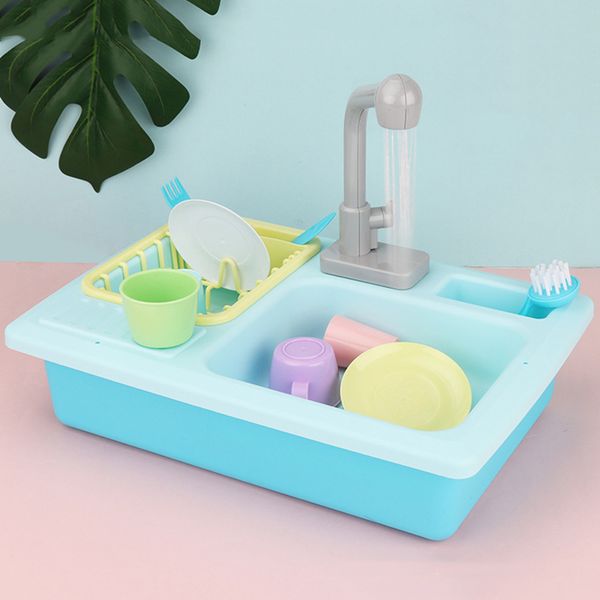 Simulazione per bambini Giocattolo per lavastoviglie elettrica Utensili da cucina rosa blu Fai finta di giocare Giocattoli educativi da cucina in miniatura per bambine