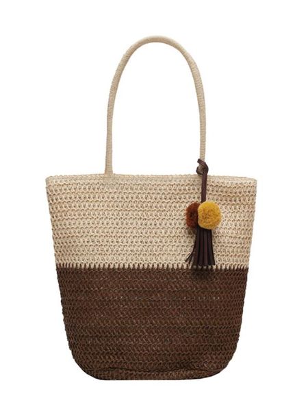 

women's fashionable woven bag ladies portable shoulder bag simple large-capacity tassel handbag wear-resistant straw beach