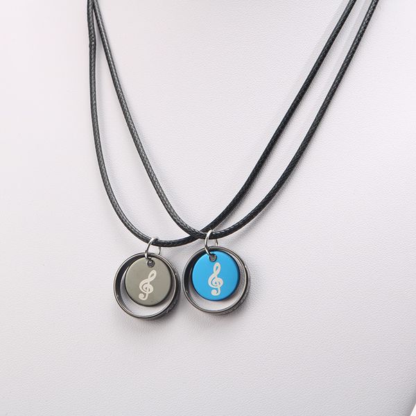 

2pcs/lot musical note couple neckalce stainless steel material pendant necklace black leather rope jewelry accessories, Silver