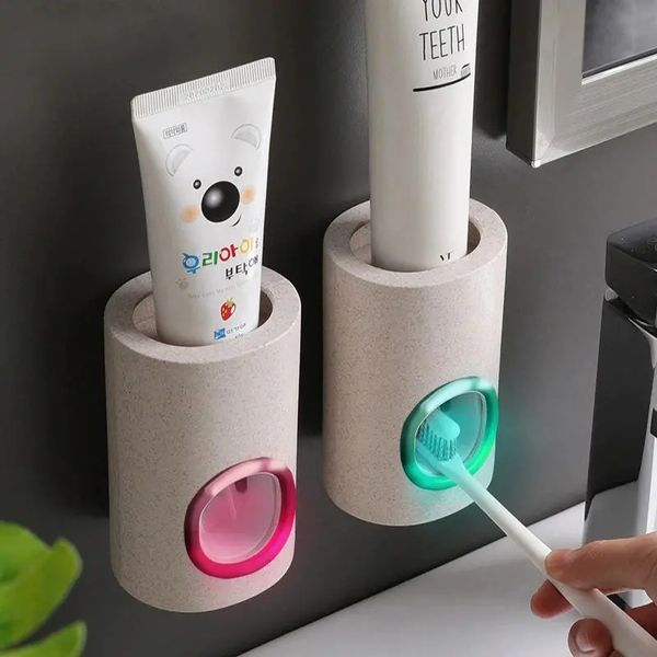 

ecoco automatic toothpaste dispenser dust-proof toothbrush holder wall mount stand bathroom accessories set toothpaste squeezer