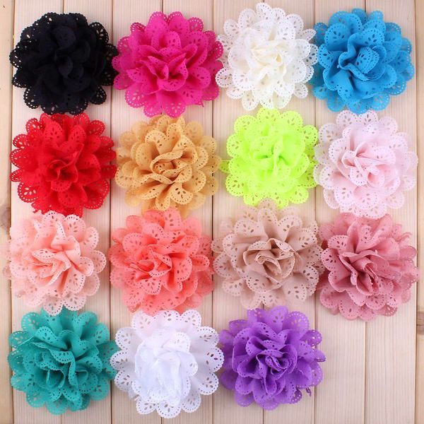 

30pcs/lot 4" 15 colors artificial fabric flowers for girls dresses fluffy eyelet fabric flowers for headbands hair accessories y200710, Slivery;white