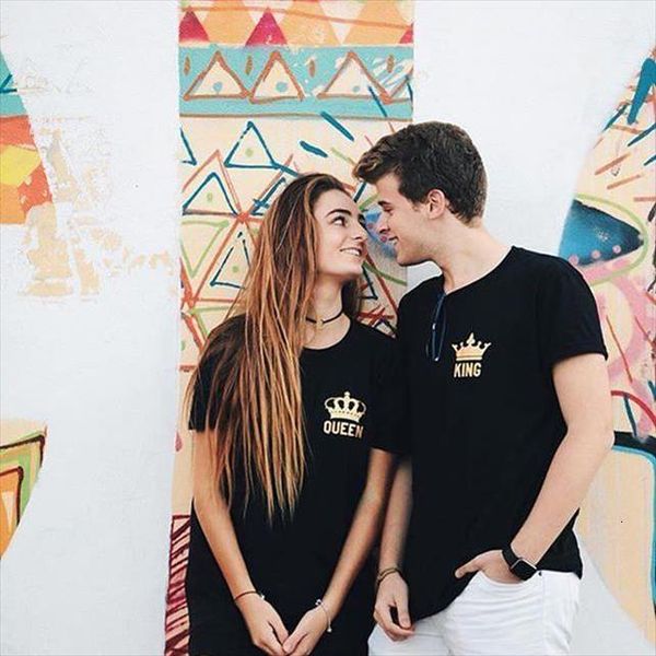 

валентина подарка весёлые пара футболки король и королева любовь matching тис топы наряды poleras mujer moda для него и для нее, White