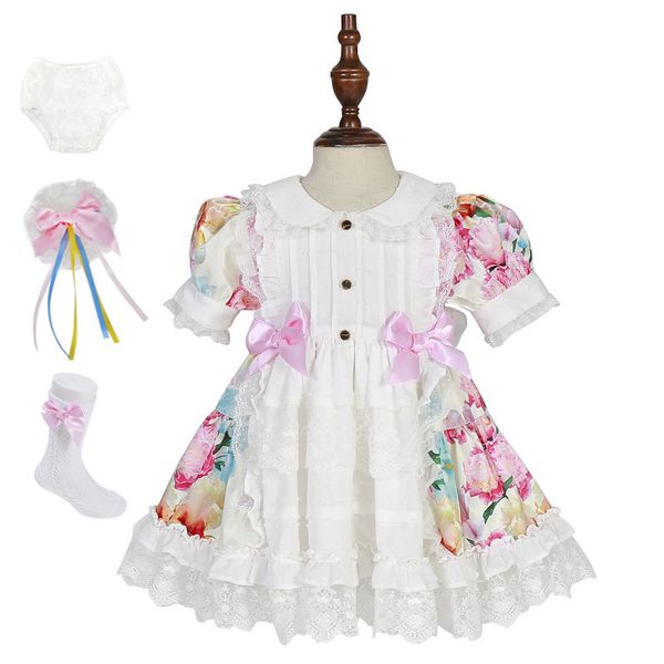 

summer baby girl dress kids vintage spanish ball gown princess flower lace lolita birthday party dress for girl boutique clothes t200709, Red;yellow