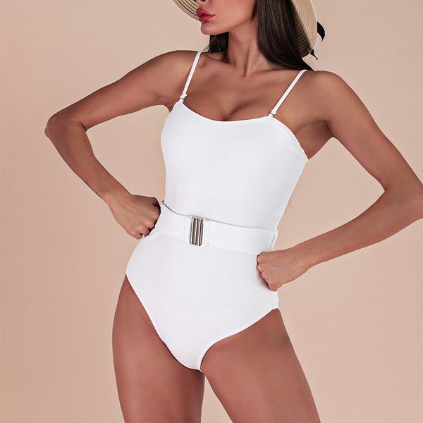 

women swimwear one piece swimming suit for women solid new arrival solid 2020 summer beachwear swimsuit women monokini with belt