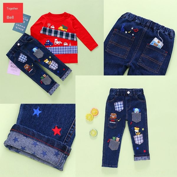 

miki new autumn children's cartoon and pants and jeans pocket cloth children's jeans cotton pants, Blue