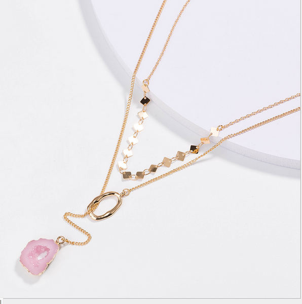 

melihe female natural stone pendant multi layer necklace gold jewelry long necklaces women, Silver