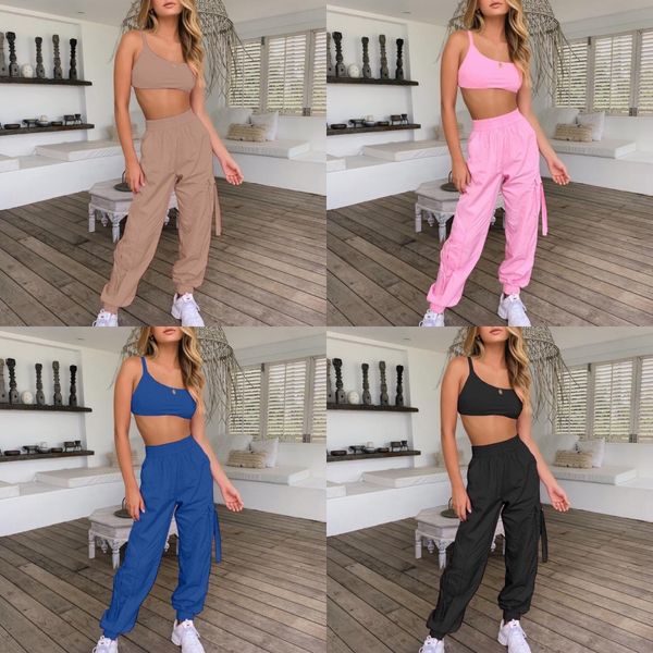 

haoyuan two 1pcs set summer outfits off sholder strapless crop +wide leg pants suit 2 1pcs women clothes matching set#595, White