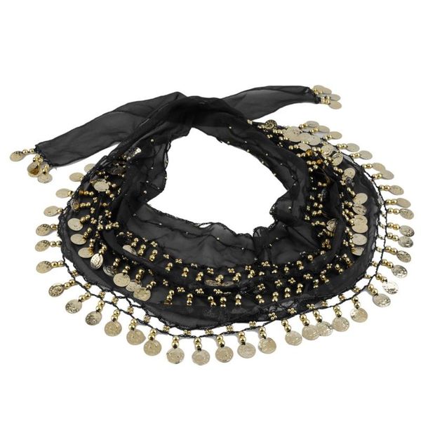 

3 rows 128 gold coins belly dance costume hip scarf skirt belt wrap waist chain colorful chiffon 150x20cm scarfs skirt hip, Black;red