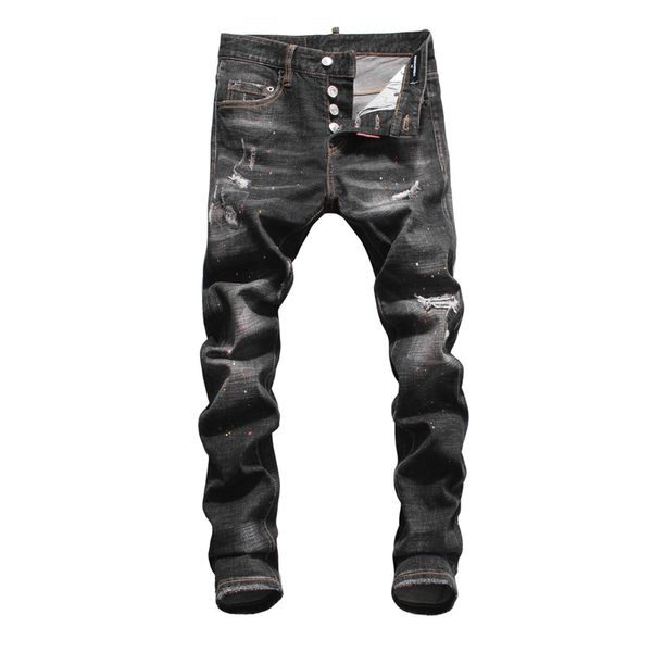 

mens denim jeans denim black ripped pants version skinny broken italy style bike new style mens slim fit jeans, Blue