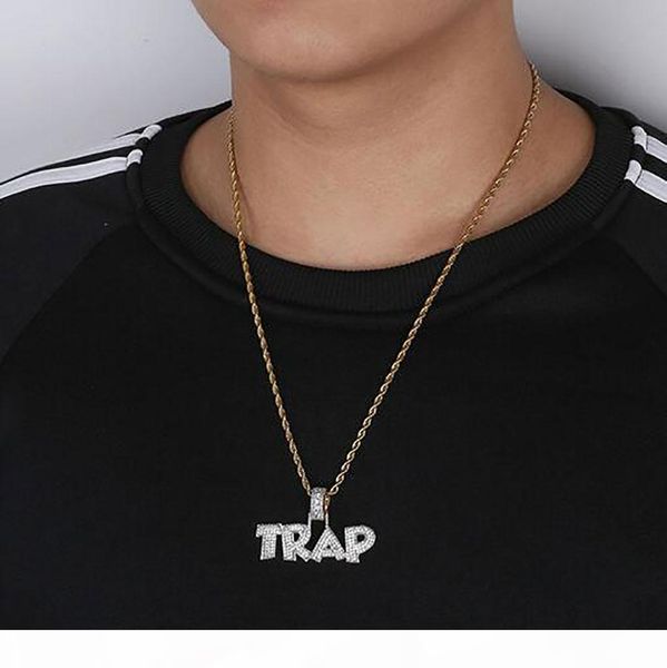 

e iced out cz bling trap letters pendant necklace mens micro pave cubic zirconia simulated diamonds necklace, Silver