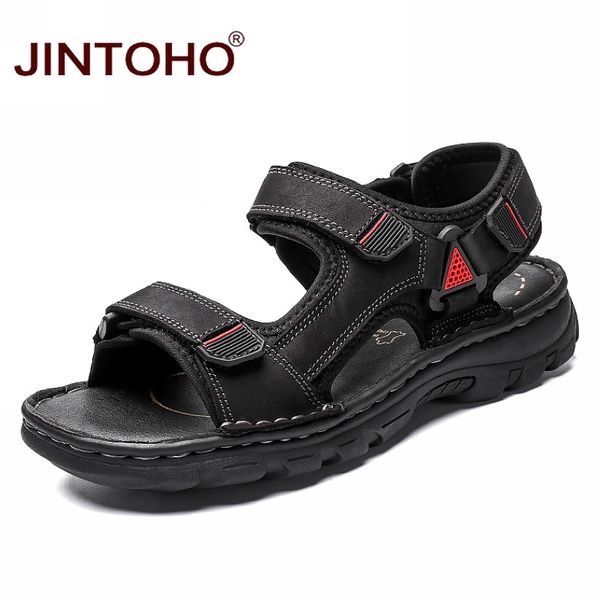 

jintoho genuine leather sandals for men brand men shoe summer sandals black leather sandal shoes