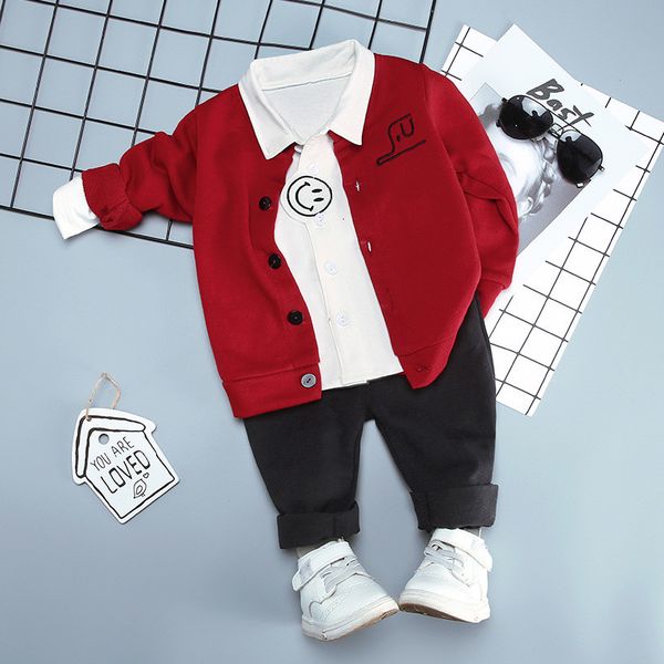 

autumn new children's clothing boy casual children's suit baby cotton open lining pants 3pcs baby clothes, White
