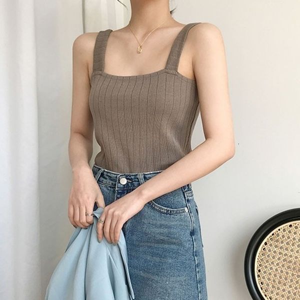 

casual solid color women tank sleeveless off shoulder lady camisole vest korean fashion streetwear femme, White