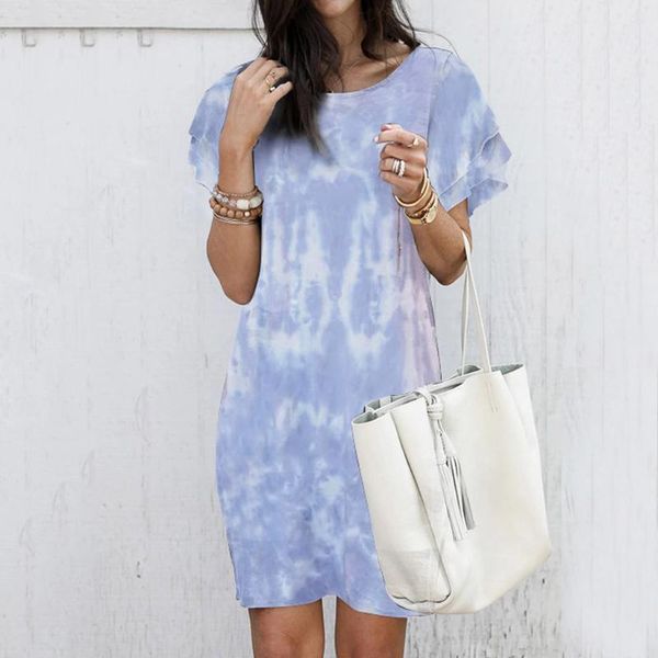 

2020 женщины платье tie-dye платья для женщин vestidos случайного пляжа бабочка рукав лёгких струящийся сыпучих casual plus size, Black;gray