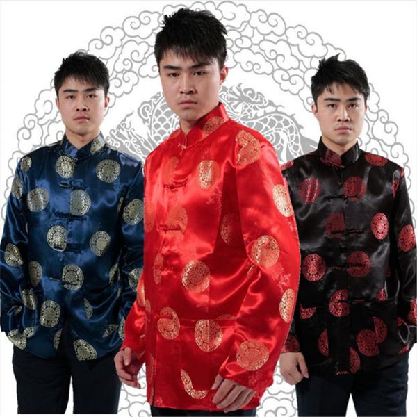 

6color traditional chinese clothing for men tangsuit long sleeve shirt new year cheongsam jacket man retro clothes s-3xl, Red