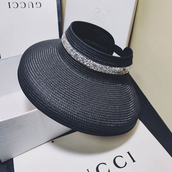 

new empty sunshade diamond sunshade large eaves travel uv-proof sun hat korean style diamond fashion face hat female, Blue;gray
