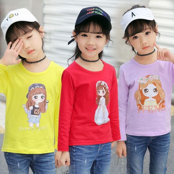 

dklf0 women's clothing 2019 new t- big t-shirt wear children's clothing children's autumn cotton long sleeve white base shirt, Blue
