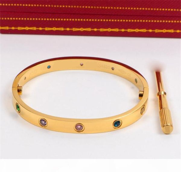 

new style colorful cz stone silver rose 18k gold 316l stainless steel screw bangle bracelet with screwdriver, Black