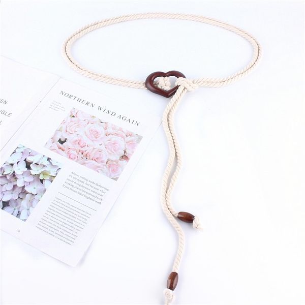 

heart-shaped women belt casual cotton rope string waist strap bohemian style artistic decorative dress waistband, Black;brown