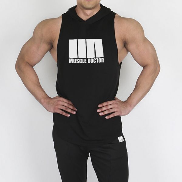 

2020 muscle brother new style summer casual korean-style vest men sports fitness hooded waistcoat clothing, Black;blue