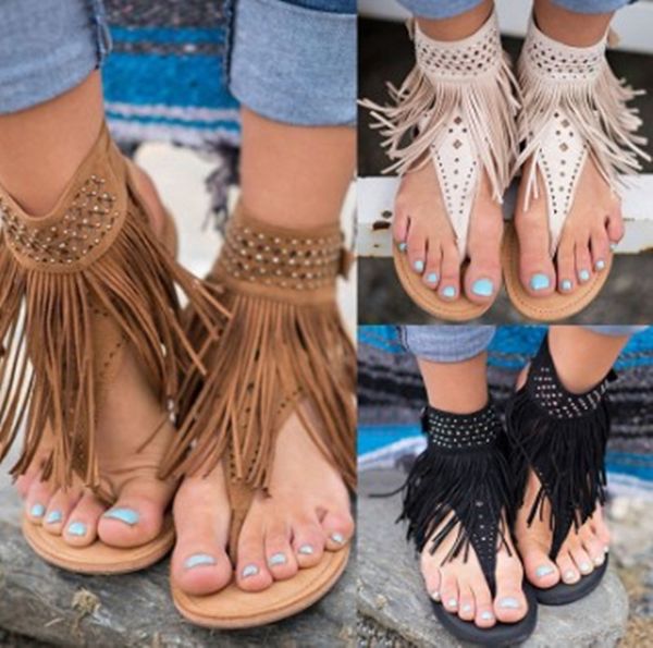 

summer 2020 european and american fringes open toe water diamond flip flop flat sandals women's shoes fashion big size, Black