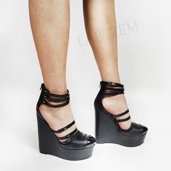

fashion women sandals platform wedges heeled sandalias pumps frau pumpen ladies shoes woman large size 44 45 47 49 52, Black