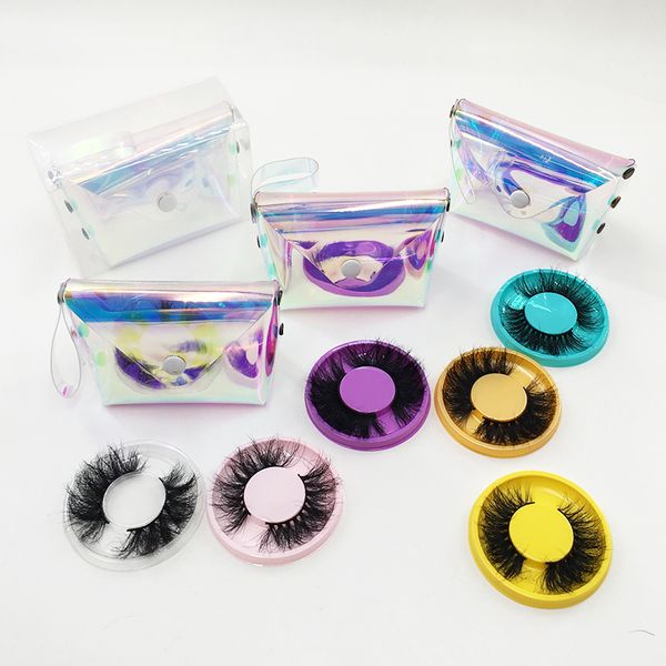 

new holographic bag eyelashes packaging box fluffy 25mm mink eyelashes custom lash box