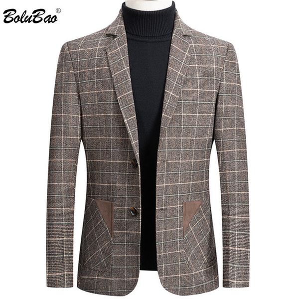 

bolubao brand men blazer personality wild men's suit jacket fashion plaid print slim fit warm blazer coat male cx200730, White;black