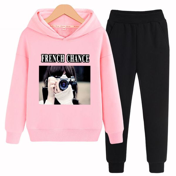 

girls spring autumn fashion new cartoon sports suit children hooded set 2pcs sweatshirt+pants teen girls casual clothes suit, Black;blue