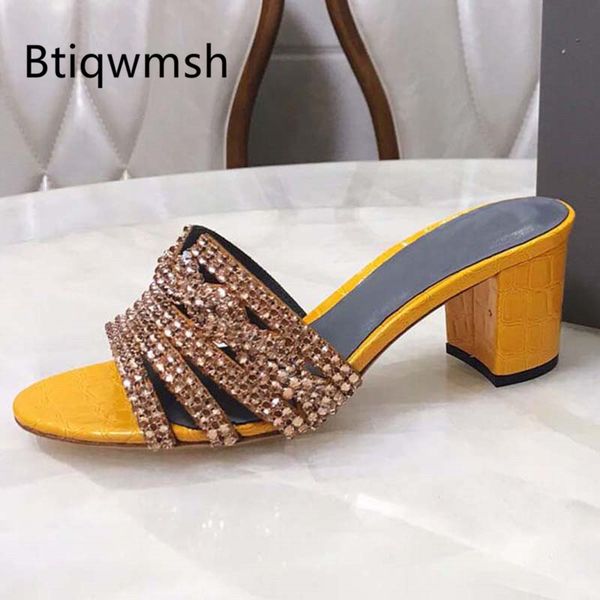 

sandals 2021 luxury design rhinestone women open toe crystal pearl chain chunky high heel shoes woman slipper wedding shoe, Black