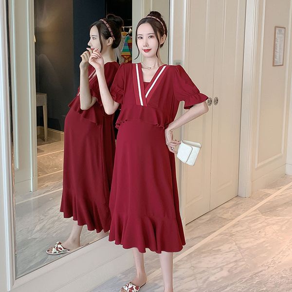 

2020 summer new large size dress maternity dress midi maternity, White
