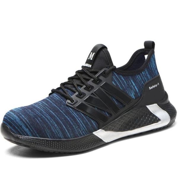 

flying woven mesh breathable labor insurance men's shoes safety work shoes sneakers zapatos de hombre mens casual, Black