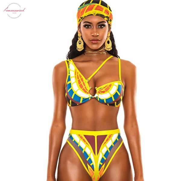

high waisted swimsuit two pieces suit african print swimwear 2020 new bathers swimming suits high leg cut bandage bikini set, White;black