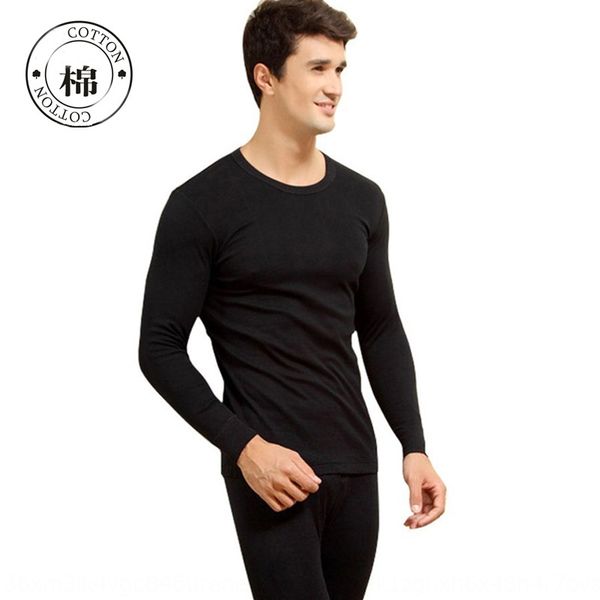

3tzec underwear men's thin pants trousers autumn clothes underwear and autumn clothes suit pure cotton plus lycra cotton round neck sui, Black;white