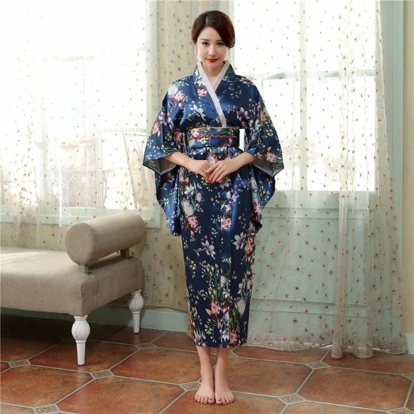 

traditional japanese women yukata dress gown satin kimono floral performance dance clothing halloween costume, Red