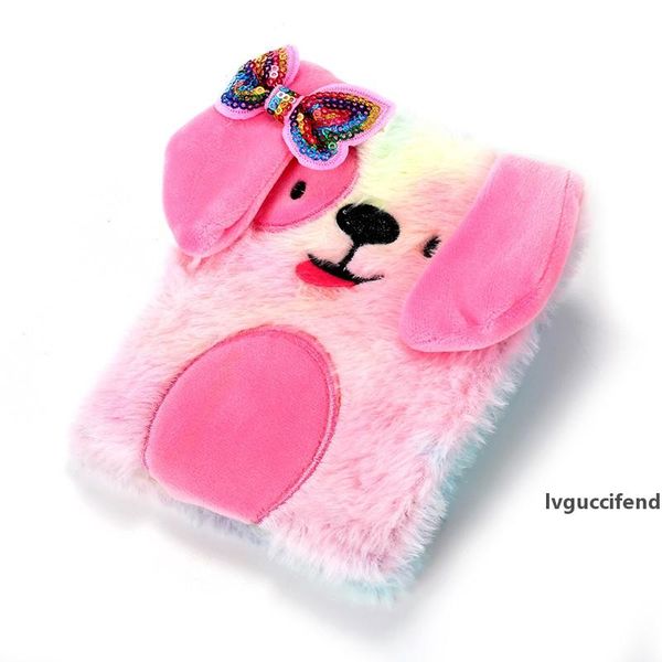 

children lovely plush notebook cartoons dog bows small notebooks girls pretty book rich colors school supplies 7 8sm e2, Purple;pink